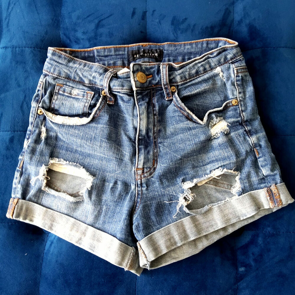 $Aeropostale hi rise midi distressed denim shorts dk country chic western Sz 4 W